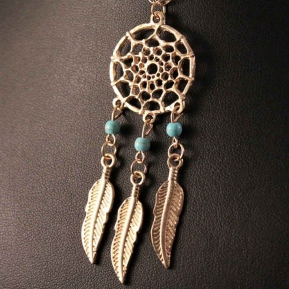 Alloy Gold Tone Dream Catcher Pendant Necklace